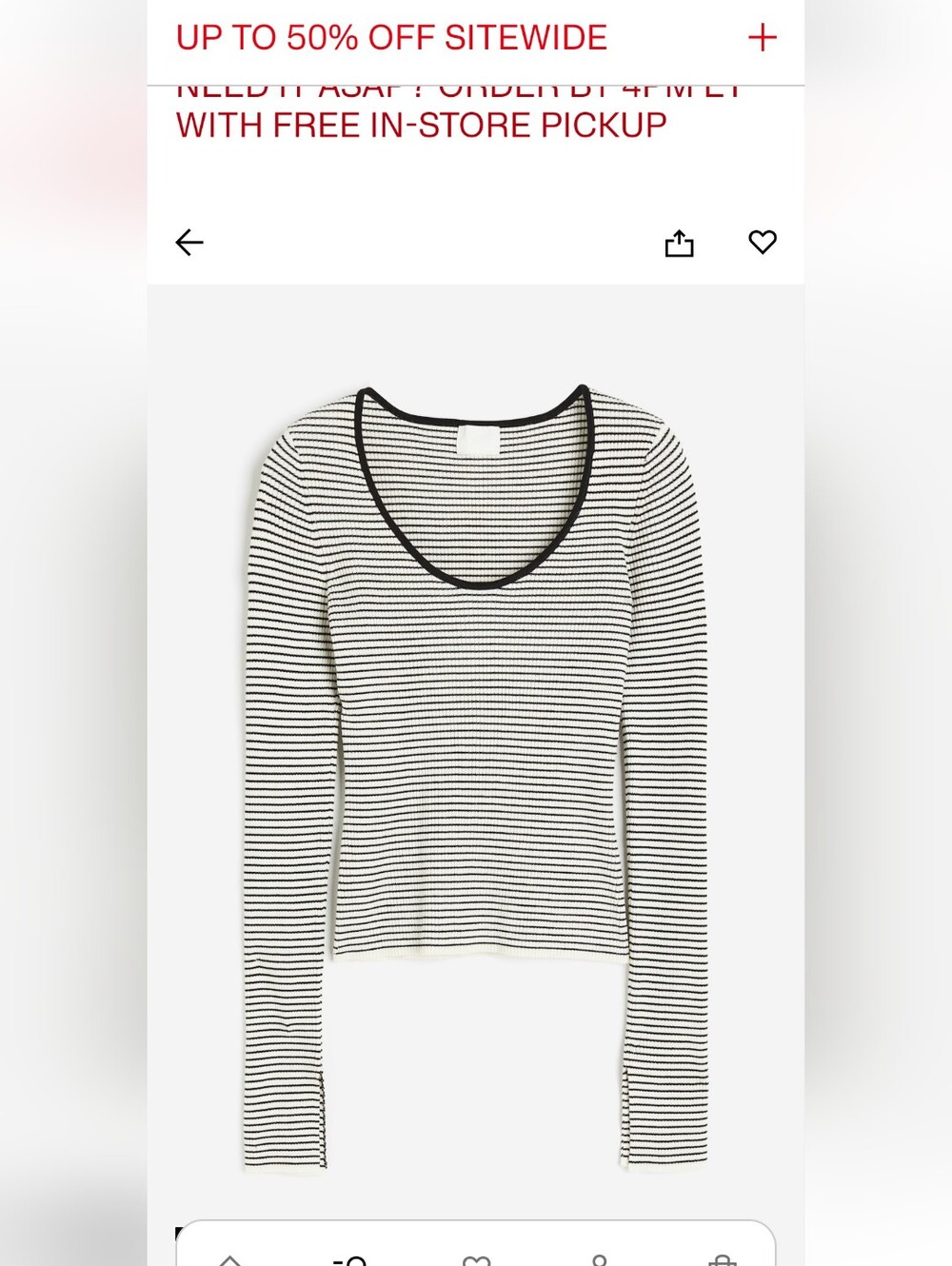 NWT H and M Striped Scoop Neck Long-Sleeve Top - Black/White- Sz S